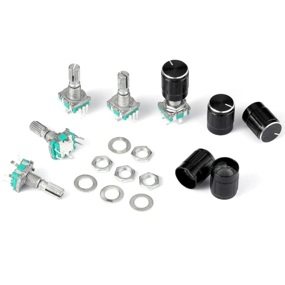 5/10Sets EC11 360 Degree Rotary Encoder Code Switch Digital Potentiometer 5 Pins Handle Length 20mm with Push Button,Knob Cap