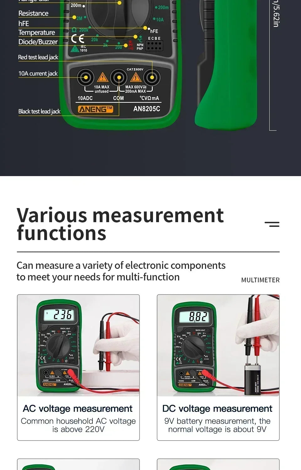 ANENG AN8205C Volt Ohm Multimetro Tester Meter With Thermocouple LCD Backlight Portable Digital Multimeter AC/DC Ammeter