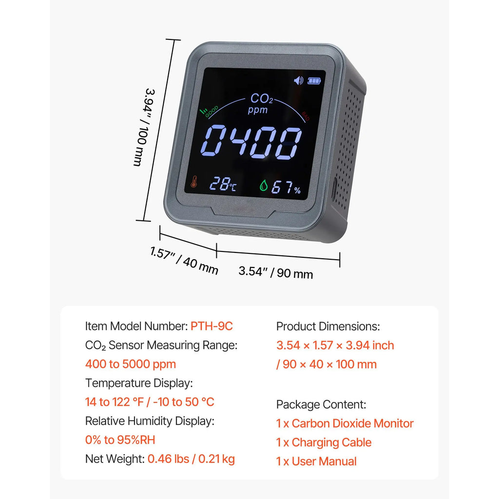Carbon Dioxide Monitor, CO2 Controller with Temperature and Humidity Display, NDIR Sensor, Carbon Dioxide Detector for Bedside