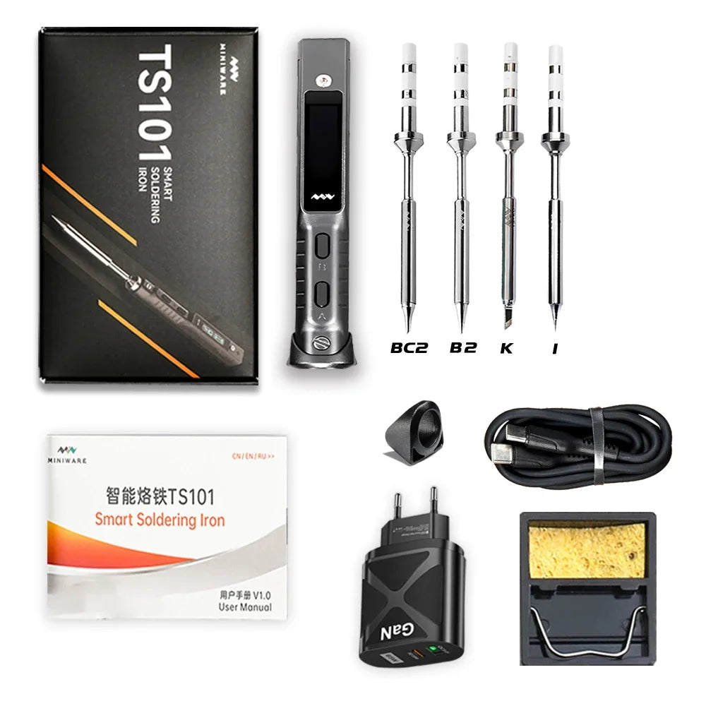 Original TS101 Soldering Iron 65W Mini Programmable Thermostat LCD Displays TS100 Soldering Iron Upgrade with PD Plug Tip Set