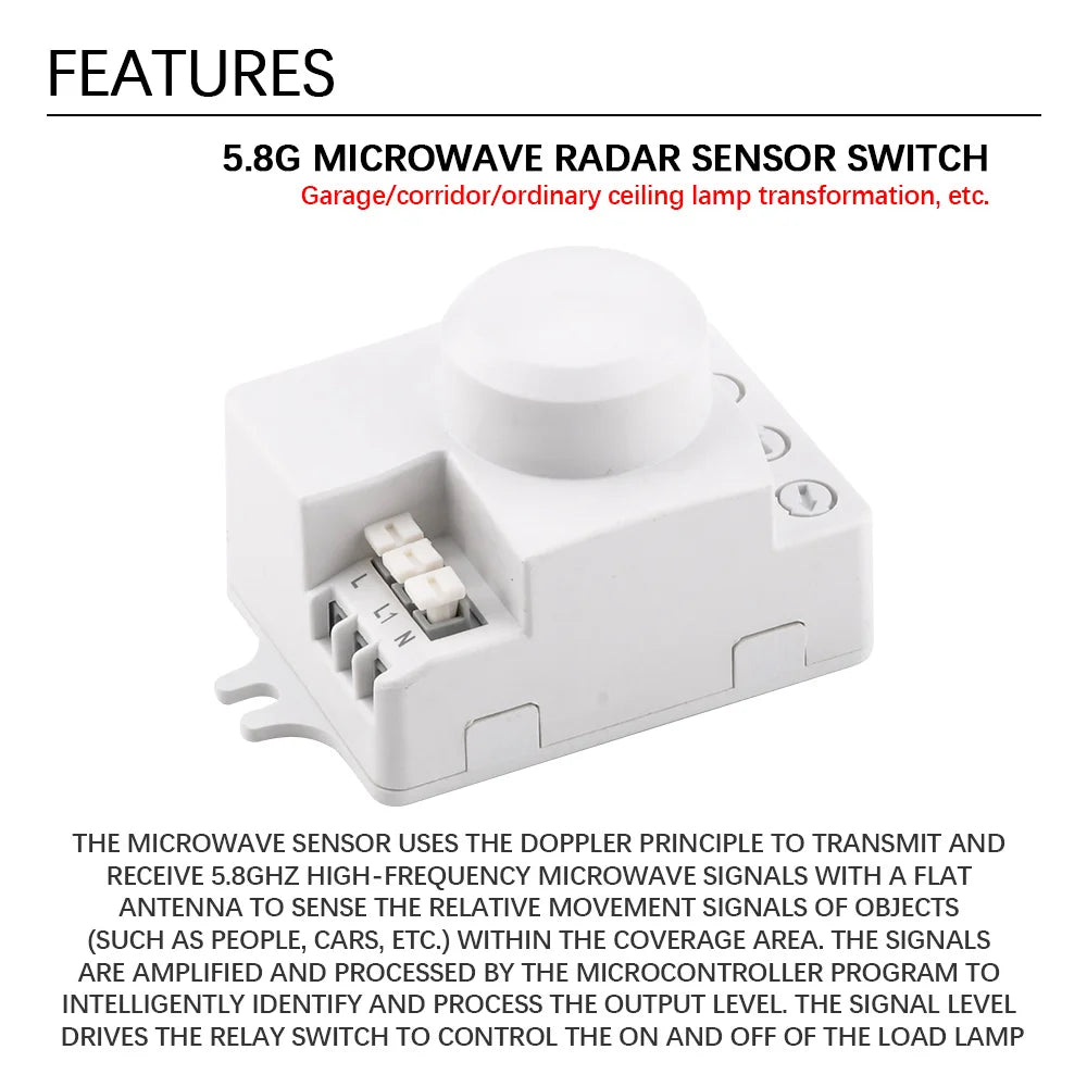 5.8G Microwave Induction Switch 220V Intelligent Energy Saving Control Microwave Radar Sensor