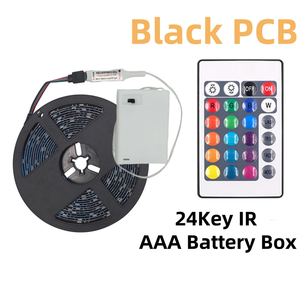 5V LED Strip Lights RGB 5050 3AA Battery Powered Flexible LED Light Strip with Remote Control for TV Backlight Bars Cabinets