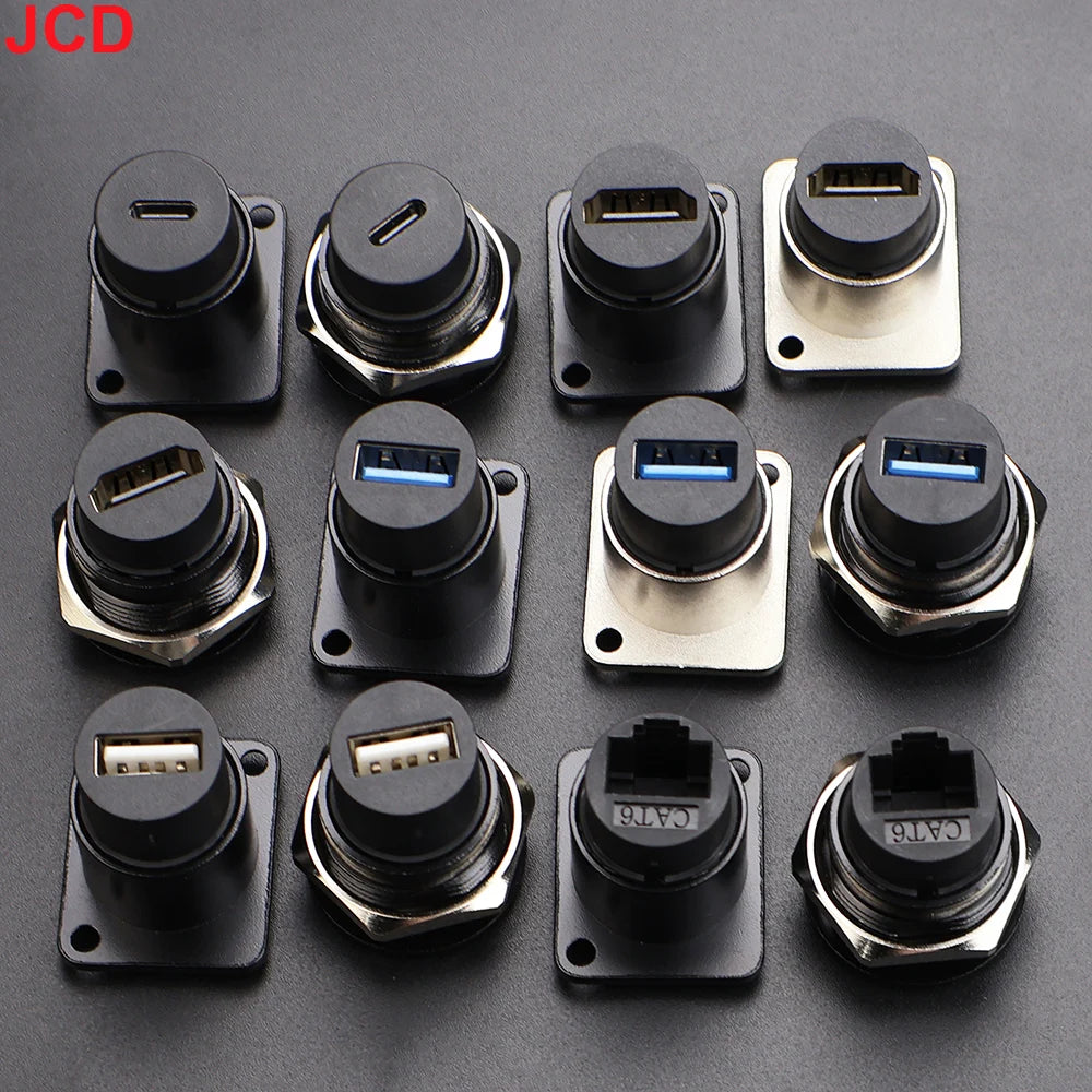 JCD 1pcs Metal D Type Module RJ45 CAT6&USB 2.0/3.0&Type C&HDMI-Jack Socket Through Network Panel Mounting Electronic Connector