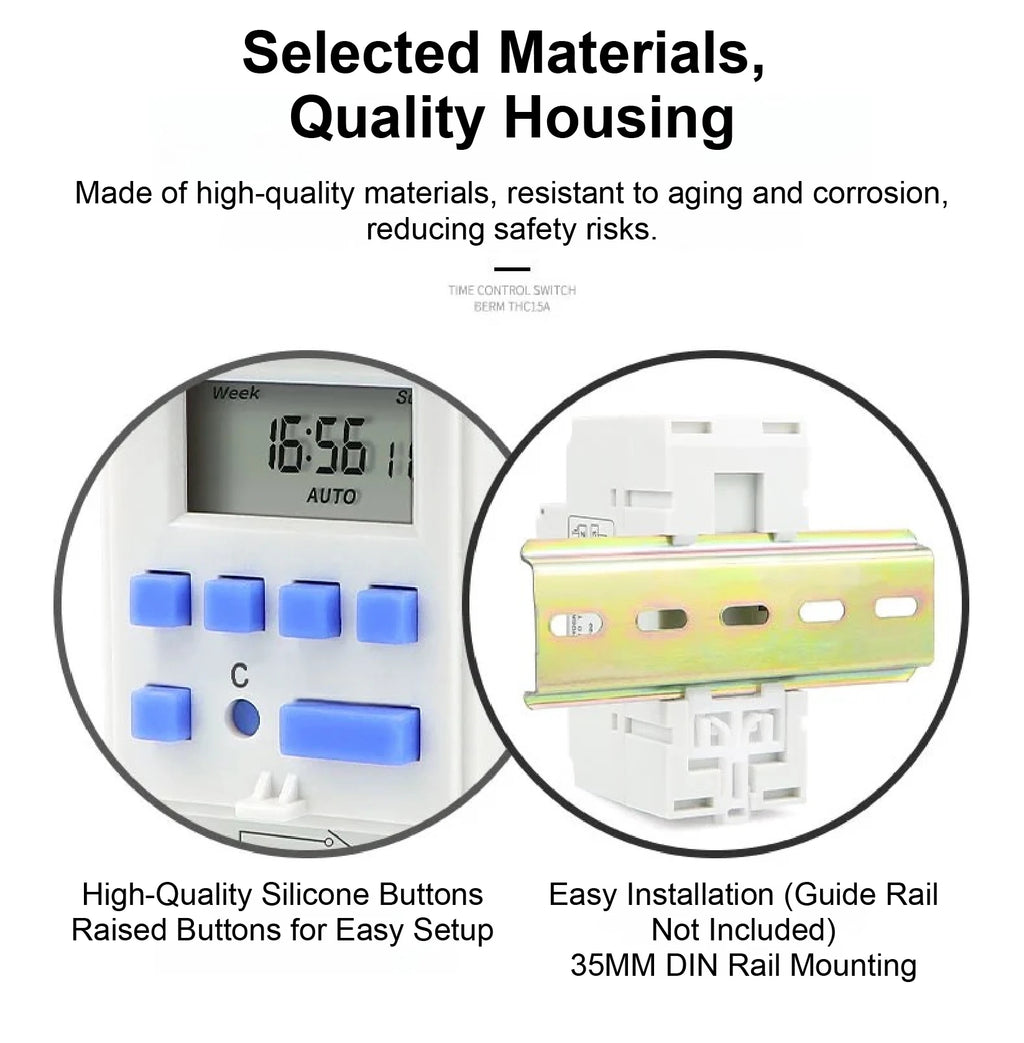 THC15A Digital Timer Switch Programmable Time Switch 30A DIN Rail Weekly Timer Relay 12V 24V 110V 220V LCD Controller