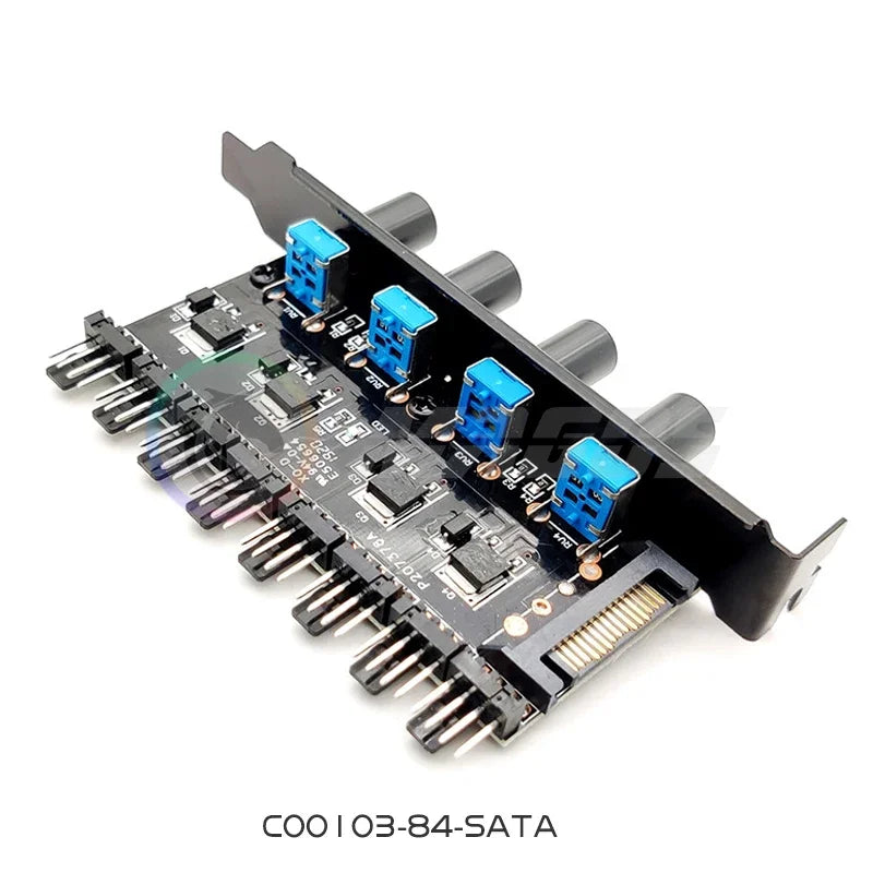 Computer Case 3Pin/4Pin Fan Hub PWM Controller SATA / Molex Splitter PCI Slot External Buttons for Easy Speed Adjustment