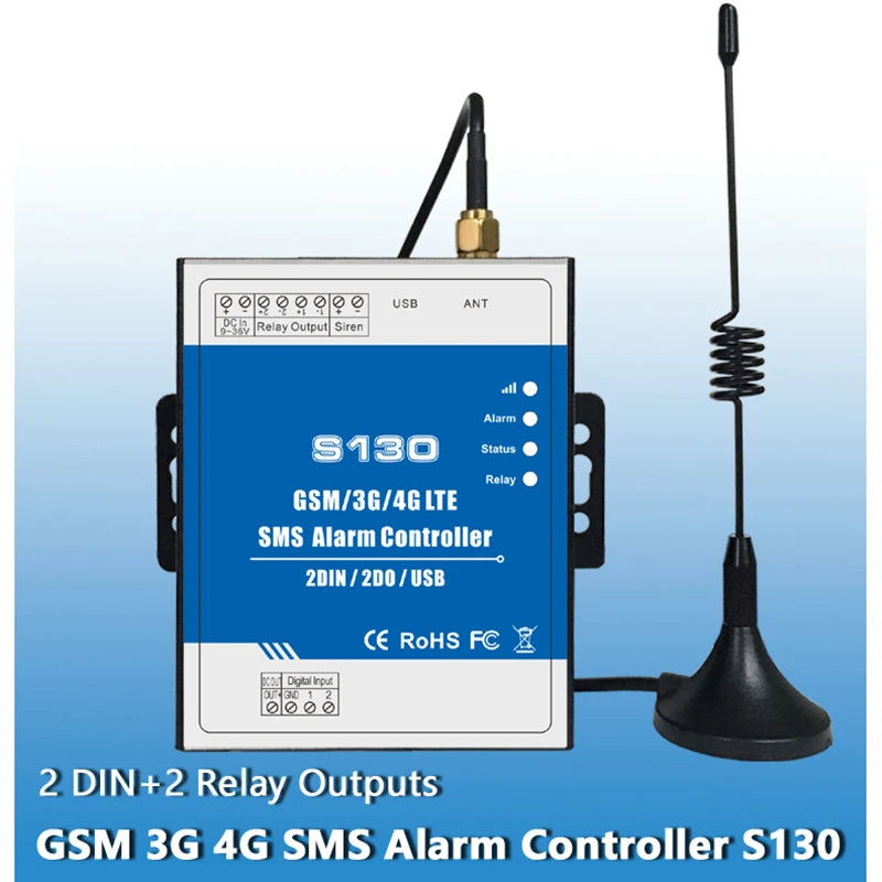 GSM 3G 4G Cellular RTU SMS Alarm Controller S150 8DIN 2Relay Switch Industrial IoT Monitoring System In-Built Watchdog