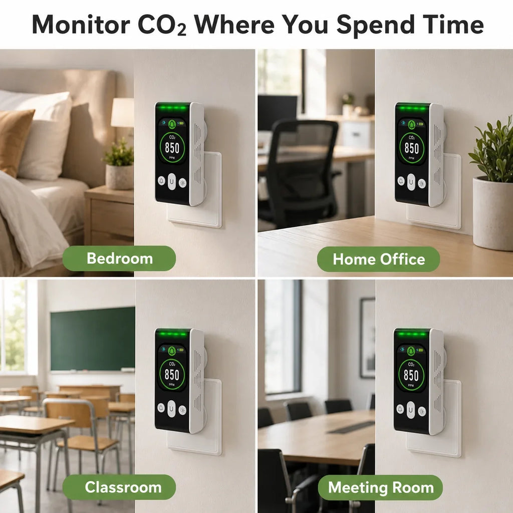 FABISENSE PTH-253N Plug-in CO2 Detector NDIR Air Quality Monitor 400-5000 PPM with Color Display and Adjustable Alarm