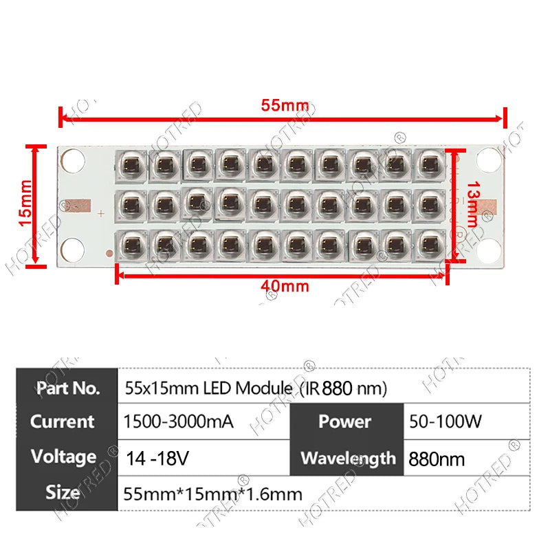 High Power LED Chip IR Infrared 730nm 810Nm 850nm 940nm Deep Red 660nm 30W 50W 100W Grow Plant Light for Night Vision CCTV Camer