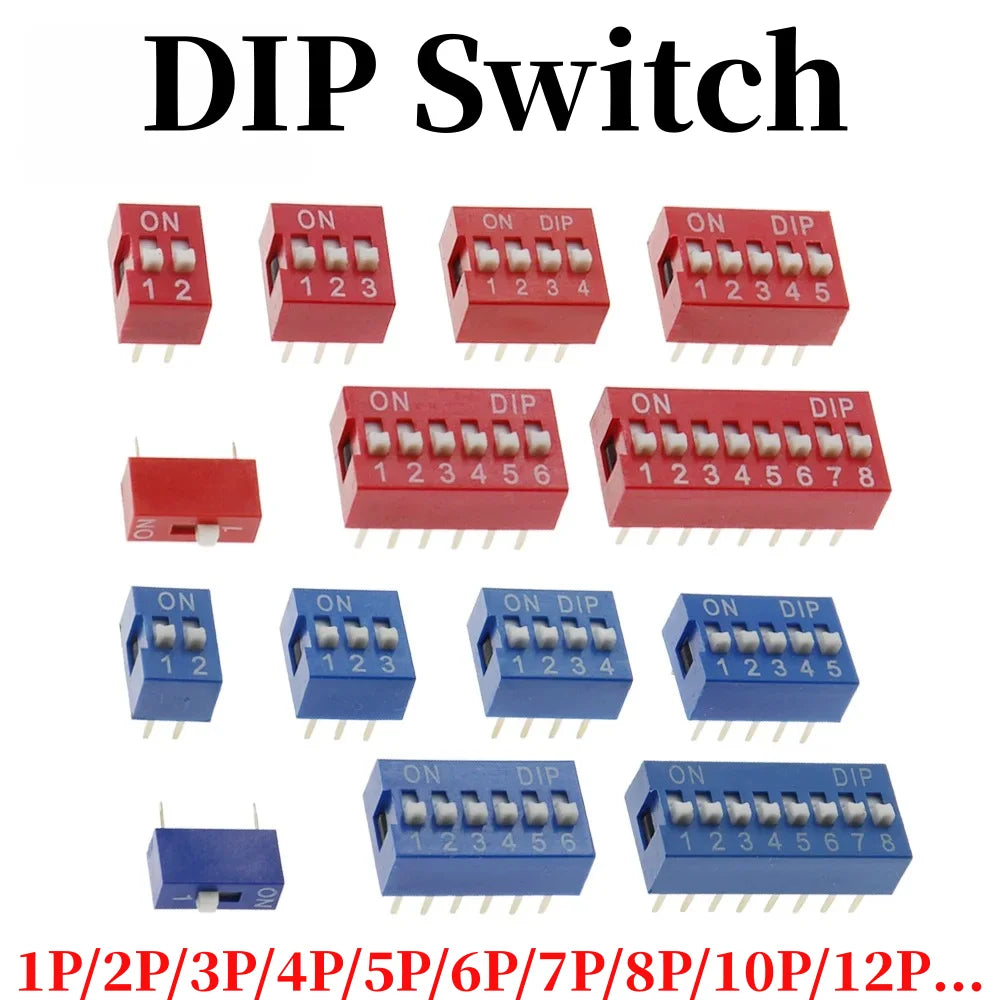 10PCS Red, Blue Toggle Switch Spacing 2.54MM DIP Dial The Code Switch 1 2 3 4 5 6 7 8 9 10 12 PIN Quick Switch