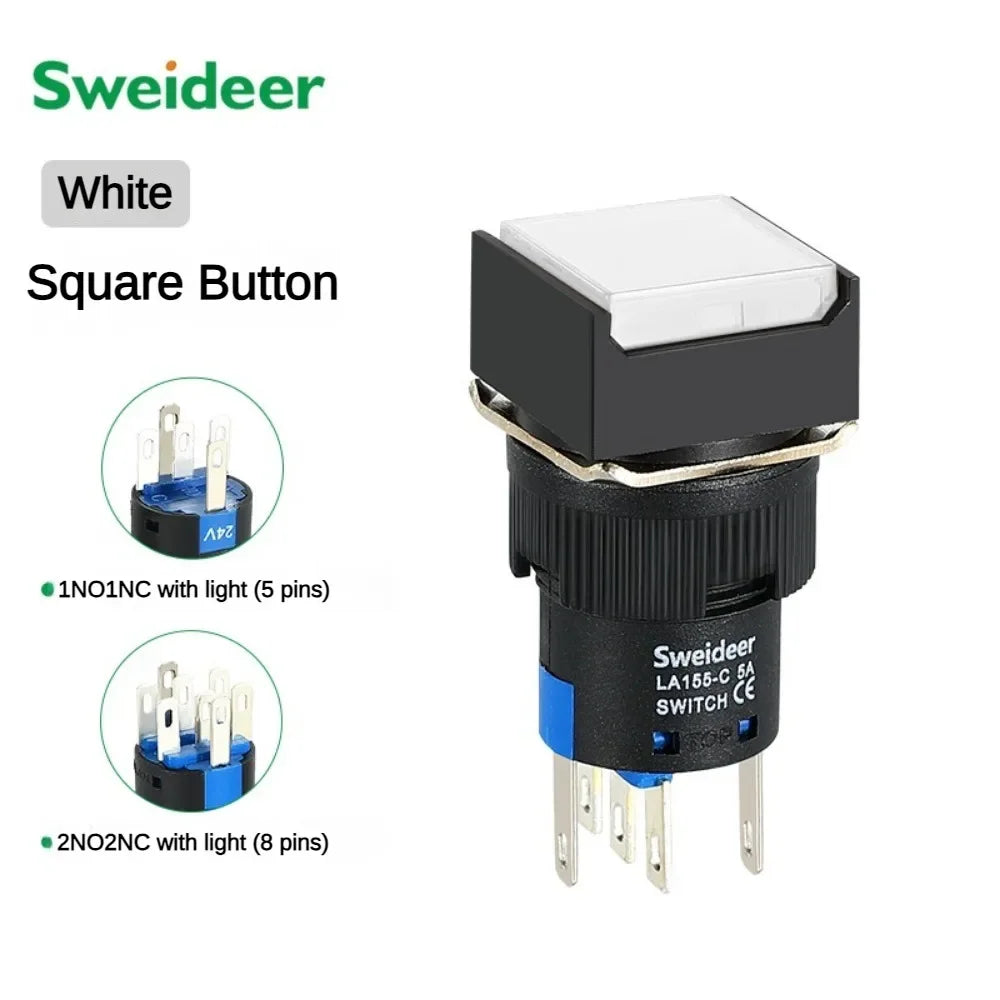 16mm Push Button Switch LED Illuminuted 12/24/220V Momentary Self-locking on Off with Light Square Round Rectangle Power Switch