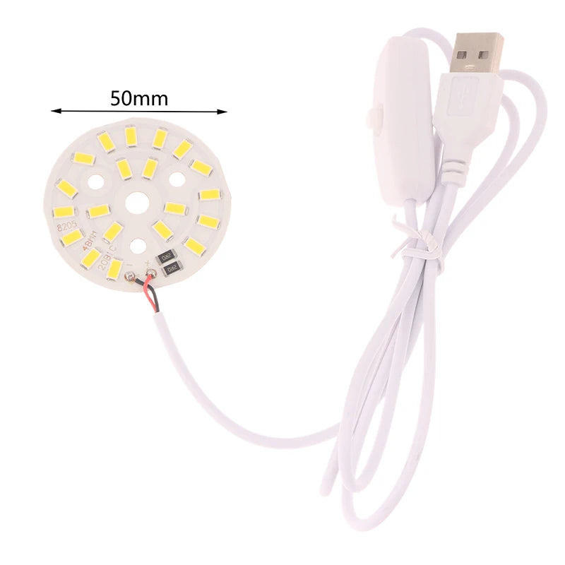 1Pc 1.5M Line Length DC5V LED Chips SMD5730 LED Lamp 31/38/48/50mm USB 3W Light Board Warm White Light With ON/OFF Switch Cable