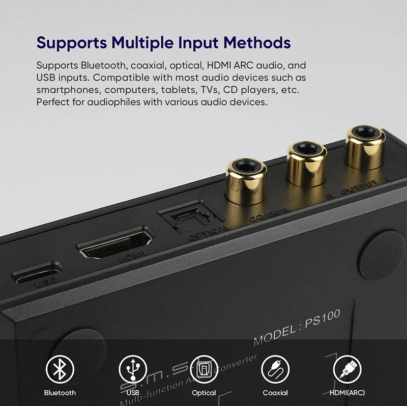 SMSL PS100 Multifunctional Audio Converter HDMI ARC ES9023 DAC Chip Audio Converter High Peformance Power For Home Car Music