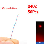 50pcs/bag 0402 0603 0805 1206 SMD Lamp Wired Micro Litz Led Pre-Soldered Chip Wired 30cm 3V DIY Railway Models Scenes Toy Light