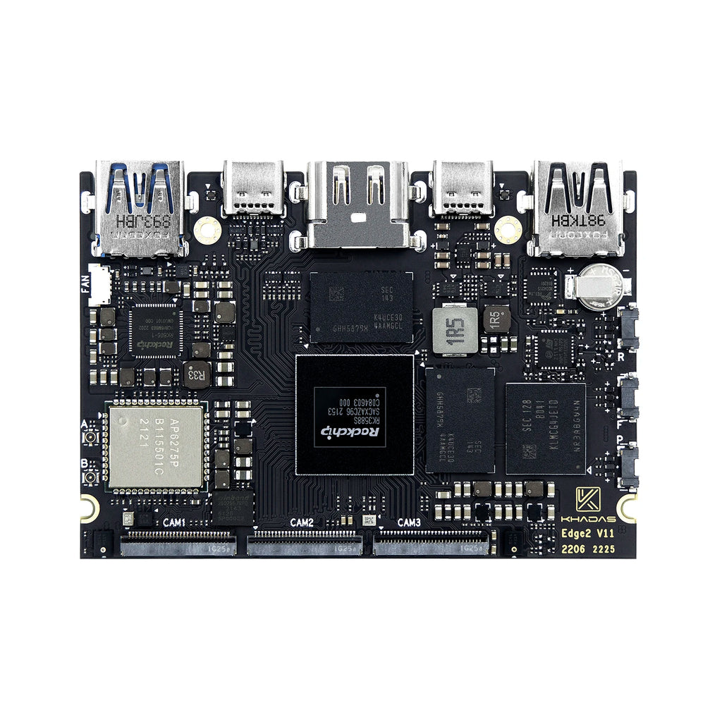Khadas Edge2 ARM PC/Maker Kit RK3588S2 Single Board Computer with 8-core 64-bit CPU, ARM Mali-G610 MP4 GPU, 6 TOPS AI NPU Wi-Fi