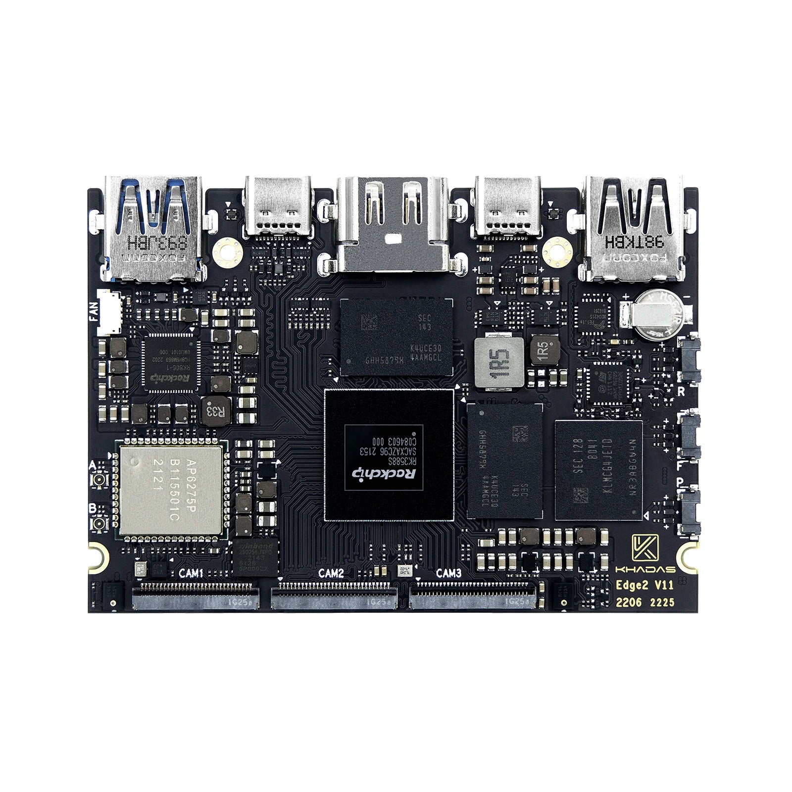 Khadas Edge2 ARM PC/Maker Kit RK3588S2 Single Board Computer with 8-core 64-bit CPU, ARM Mali-G610 MP4 GPU, 6 TOPS AI NPU Wi-Fi