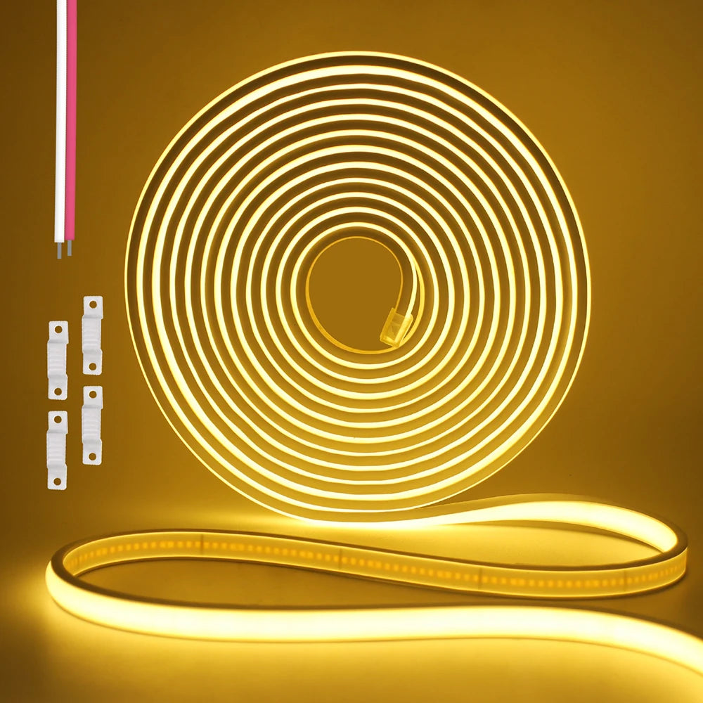 12V 24V COB LED Neon Strip Light Waterproof Ribbon Tape 2Pin Wire Warm Natural White 320LEDs/M Flexible Home Decor 0.5m 1m 2m 5m