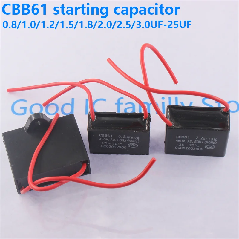 CBB61 starting capacitance AC Fan Capacitor 450V CBB Motor Run Capacitor 1UF 1.2UF 1.5UF 1.8UF 2UF 2.5UF 3UF 3.5UF 4UF-25UF