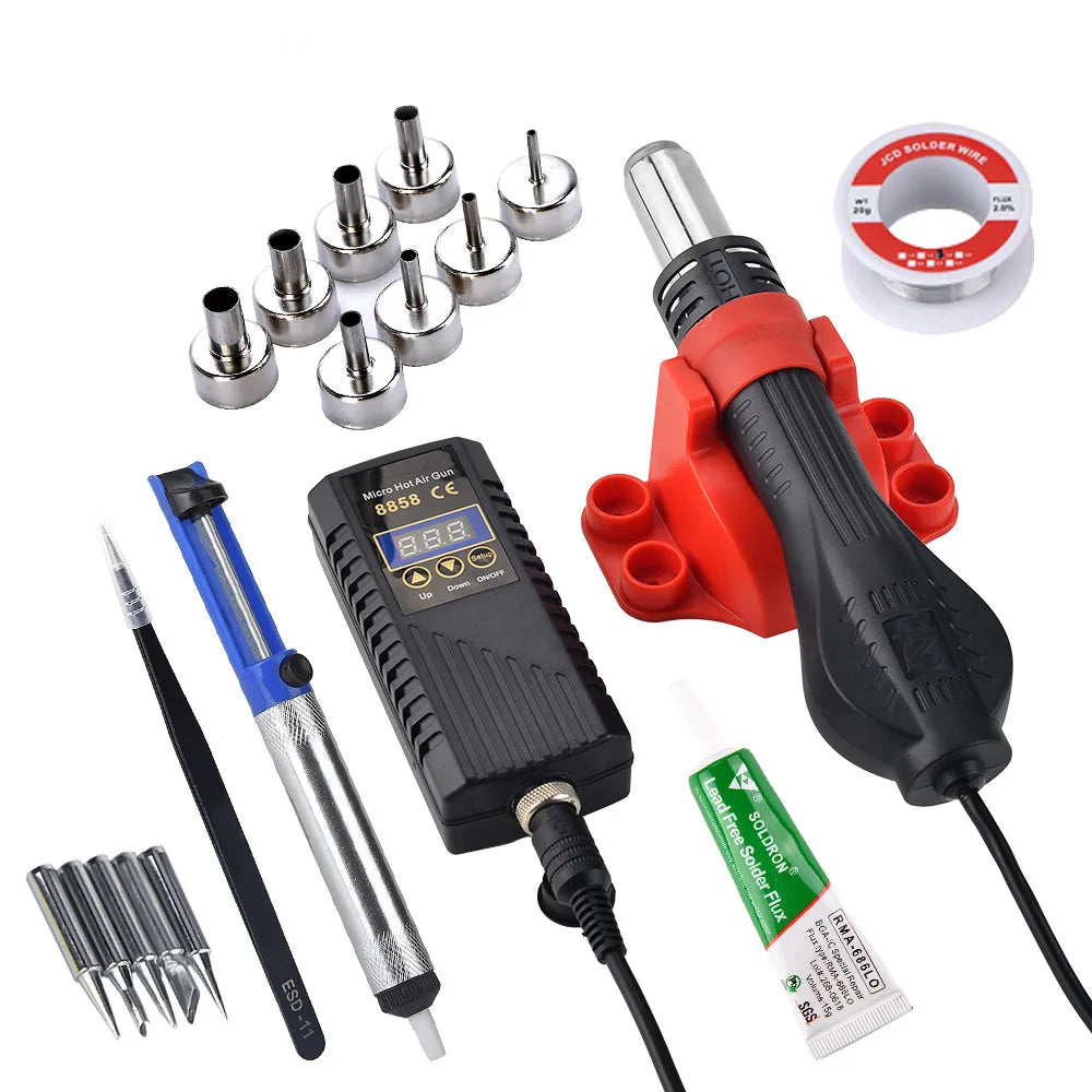 JCD 8858A Micro Hot Air Gun 750W Soldering Rework Station LCD Digital Display Hair Dryer Welding Repair Tools BGA SMD Heat Gun