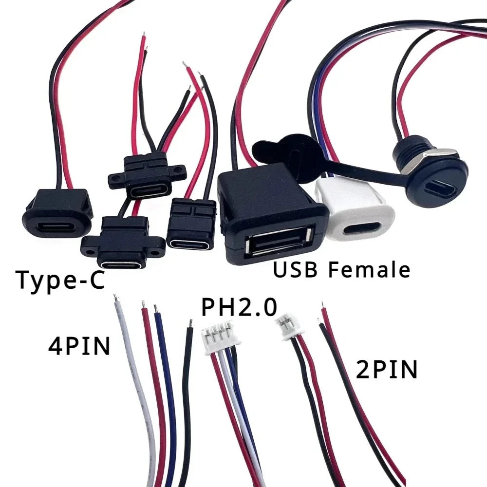 1pcs USB Type C Waterproof Connector Type-C With card buckle Female 3A High Current Fast Charging Jack Port USB-C Charger Plug