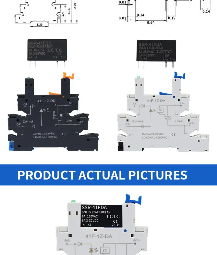 1PCS DIN Rail Mounted Slim Relay SSR Solid State Relay DC Control AC DC Control DC SSR-41FDA/DD 6A 3-32VDC 24-250VAC