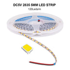5V 2835 LED Strip Light 3mm 5mm 8mm PCB Width 120Leds/m Flexible LED Tape Ribbon Diode USB/2PIN Wire Led Lights for Room Decor