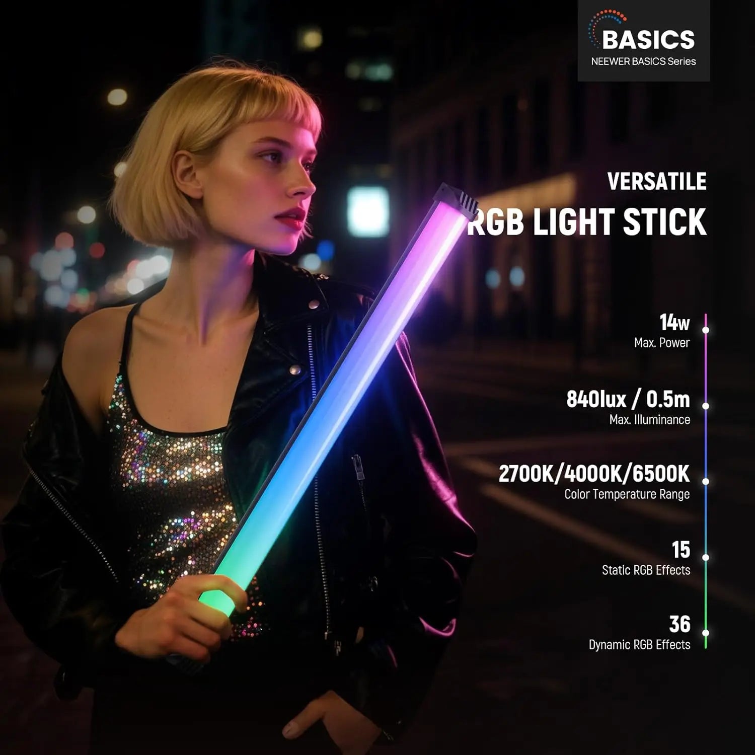 NEEWER Basics 12"/21" Magnetic RGB Light Wand, CRI95 Dimmable 14W LED Handheld Video Tube Lighting Stick with 51 RGB Modes