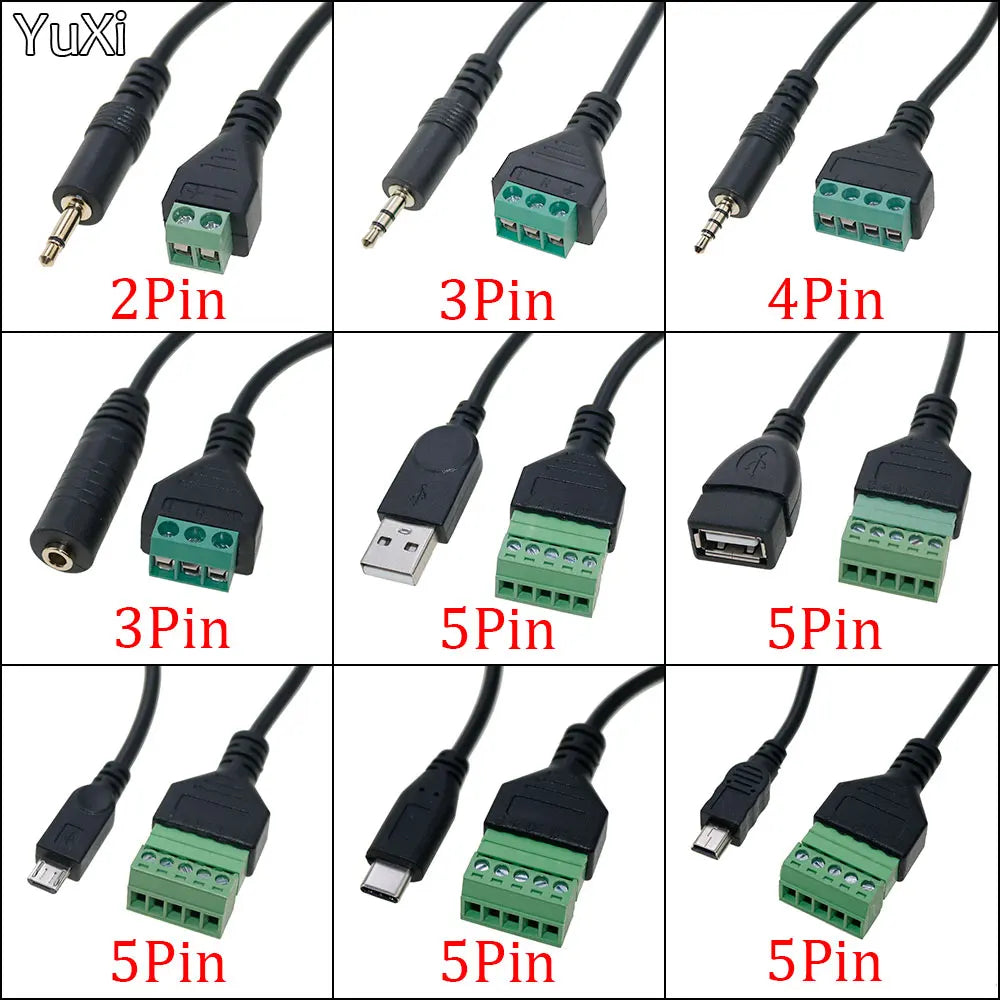 USB 2.0 Female B Micro usb mini usb Type-C Male to 5 Pin Female Bolt Screw Connector with Shield Terminal Plug Adapter Cable 1ft