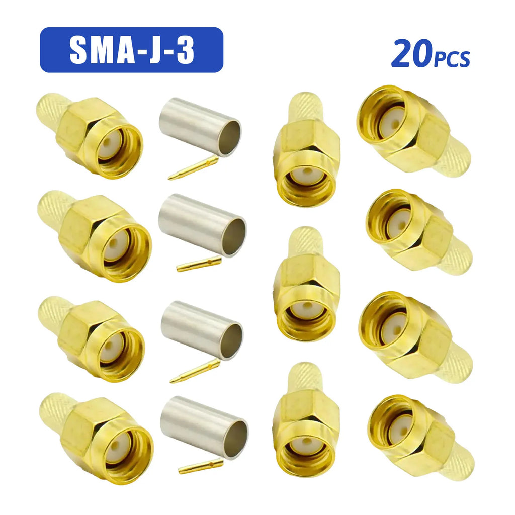 5/20PCS SMA Male Plug Crimp RF Connector for RG58 RG142 LMR195 RG400 Cable Adapter Coaxial