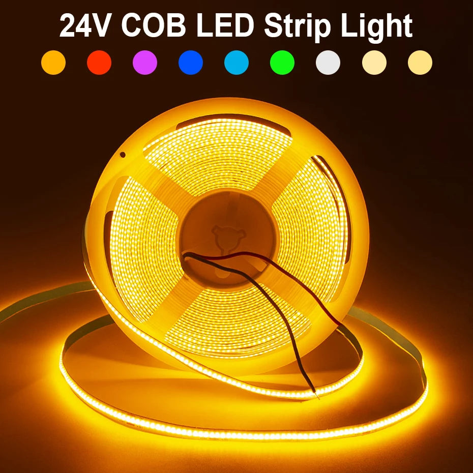 1M 5M 8M 10M 24V COB Led Strip Light Warm White Red Green Ice Blue Pink Golden Yellow Led Tape Adhesive Decor Lighting For Room