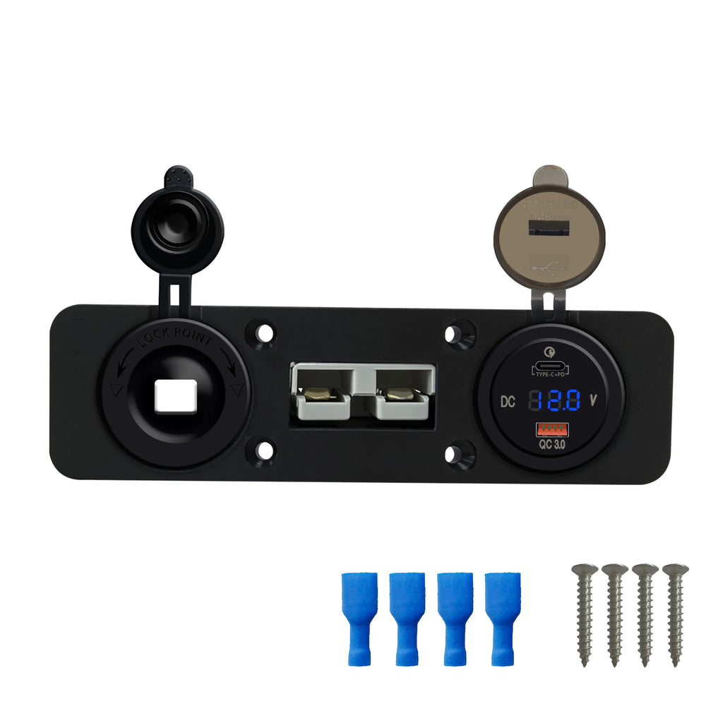 Single/Dual Socket 50A Flush Mount Bracket Panel Cover for Anderson Plug Charging Power&USB Car Caravan Solar Battery Connector