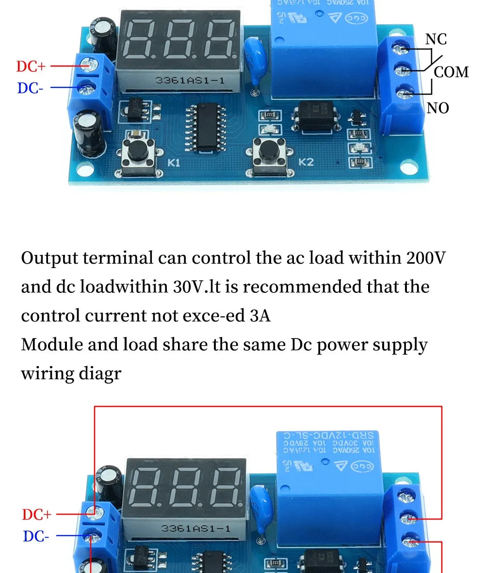 DC 12V Digital Display Delay Relay Delay Time Multi-function Module Infinite Loop Countdown Switch Control Module Timer Module
