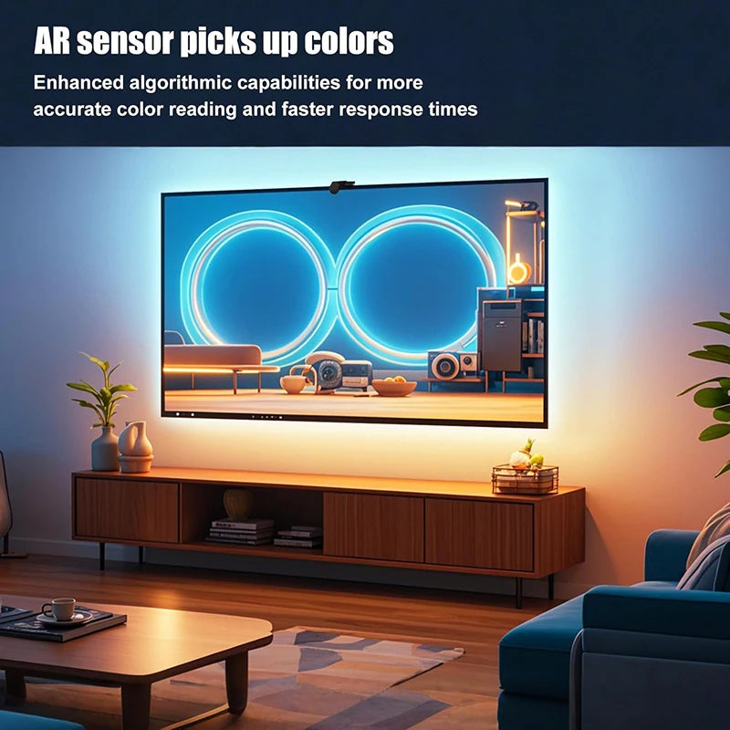 TV SYNC Backlight LED Strip Light USB Flexible Ribbon Diode Tape with RGBIC Color Capture Sensor Bluetooth APP Remote Control