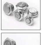 12/16/19/22mm Metal Push Button Switch Short Stroke Silver Shell Waterproof High Head With Power LED Light Momentary 1NO 6V 24V