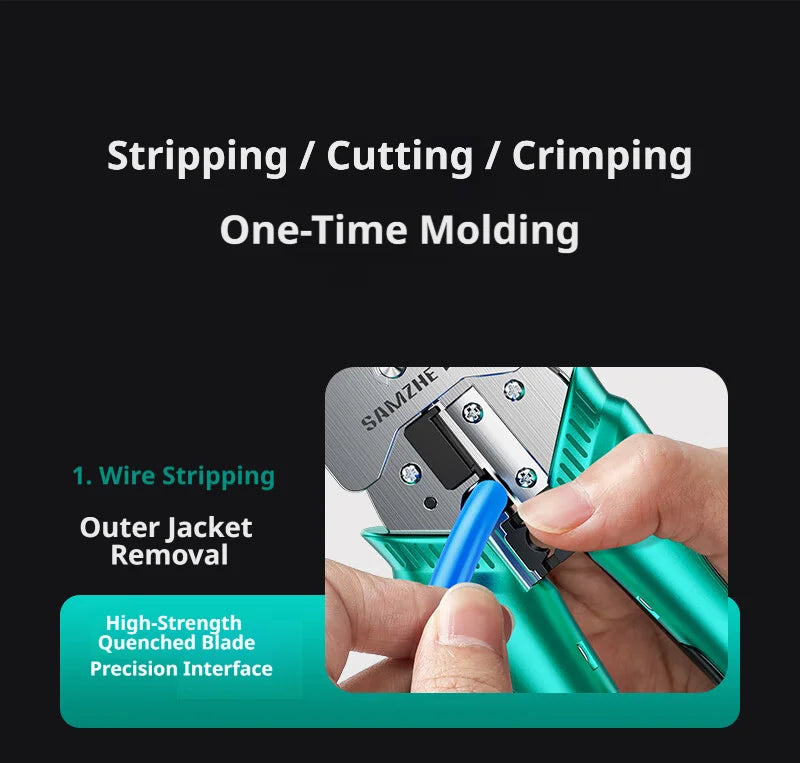 SAMZHE Alloy Steel Crimp Plier RJ45 Crimper Stripper Cutter for Cat5e/6/7/8 Ethernet Wire Tool With Dovetail Clip Double 8P