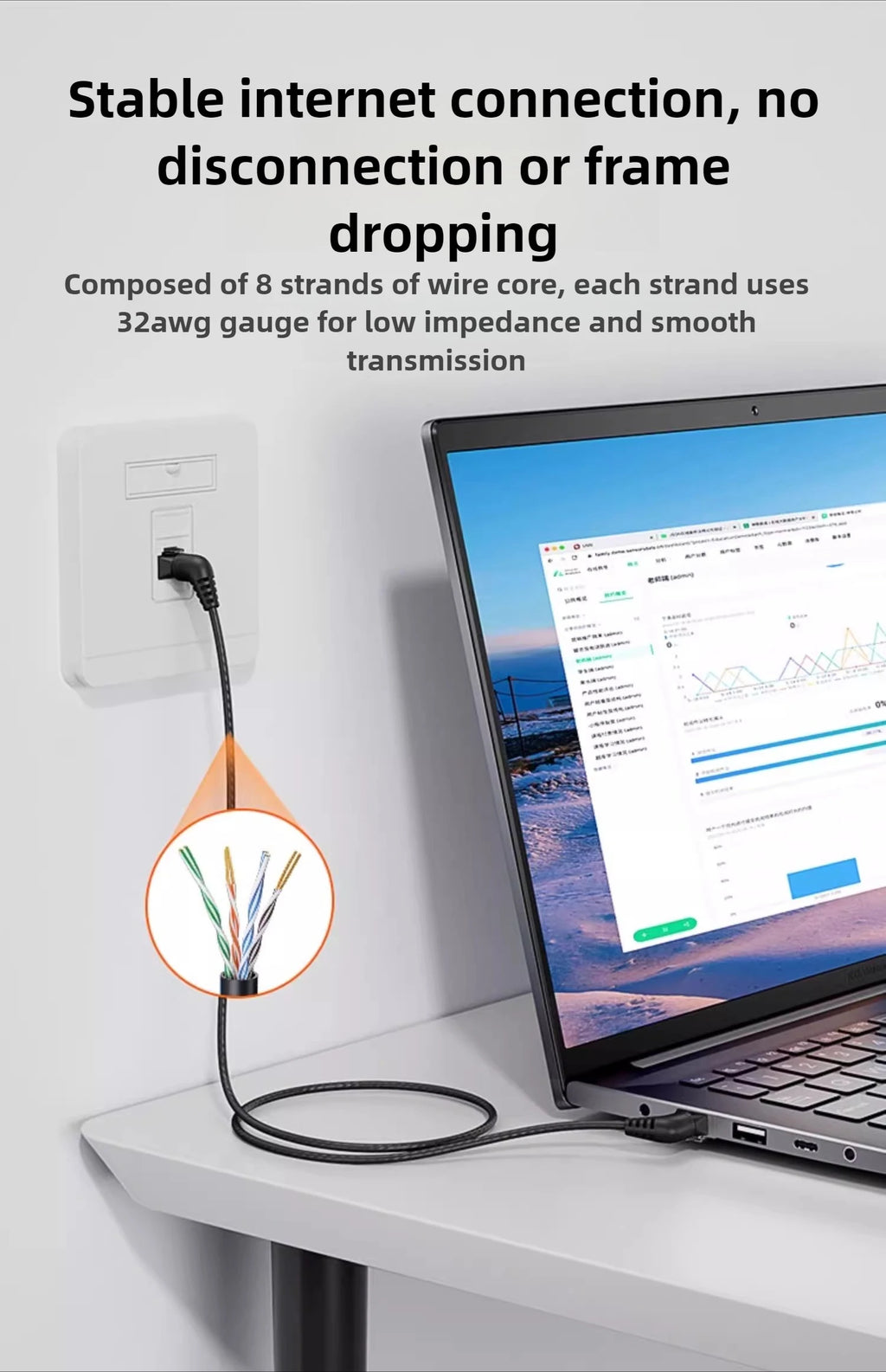 Swivel Bend Cat6a/Cat6/Cat6 Network Cable 10G X 104M Finished Jumper Fine 360° Right Angle RJ45 Connector High-Speed Data Transf