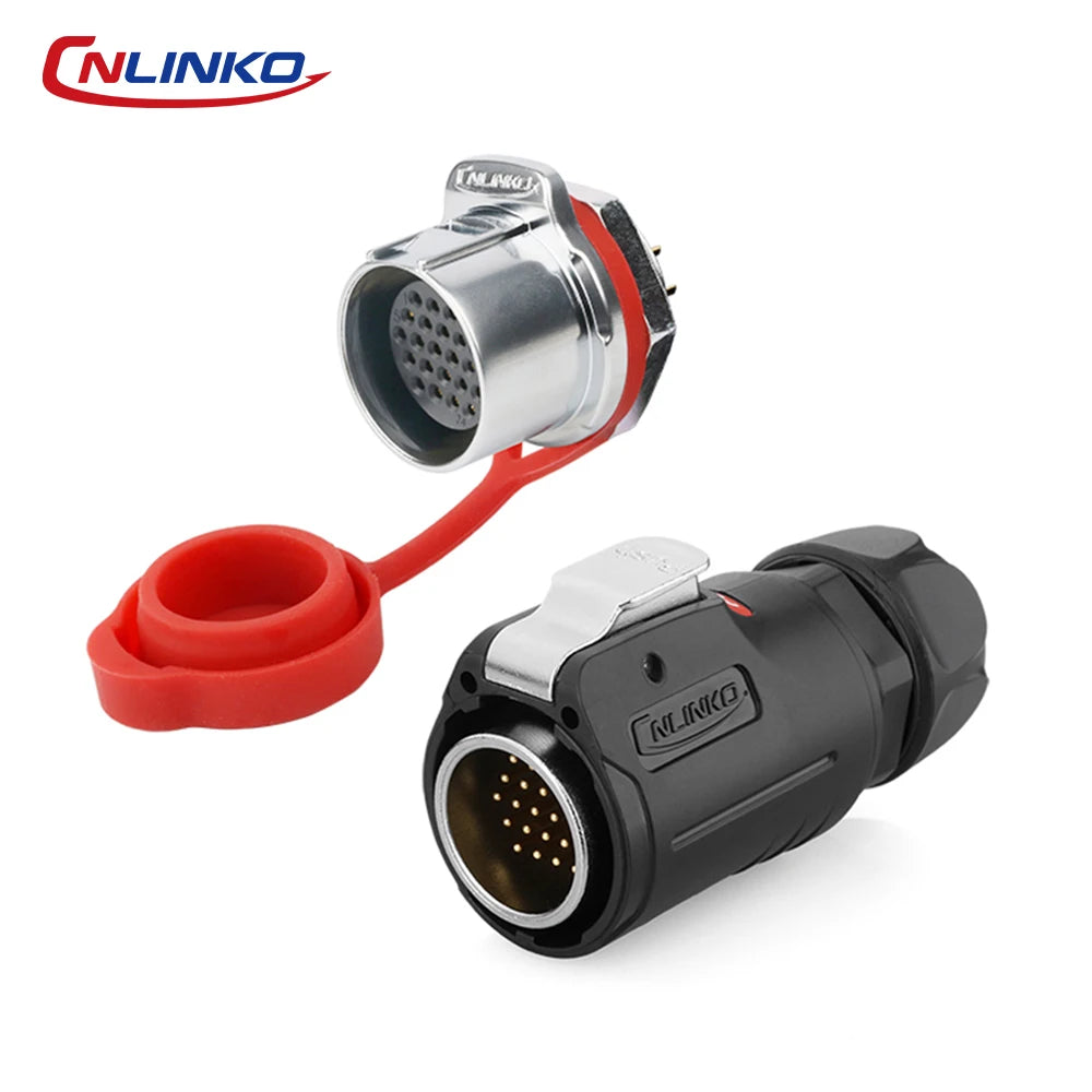 CNLINKO M24 Industrial Power & Signal Connector 2-24 Pin 25A 500V Waterproof IP68 Semi-Metal Solder Type Single-Hole Mount