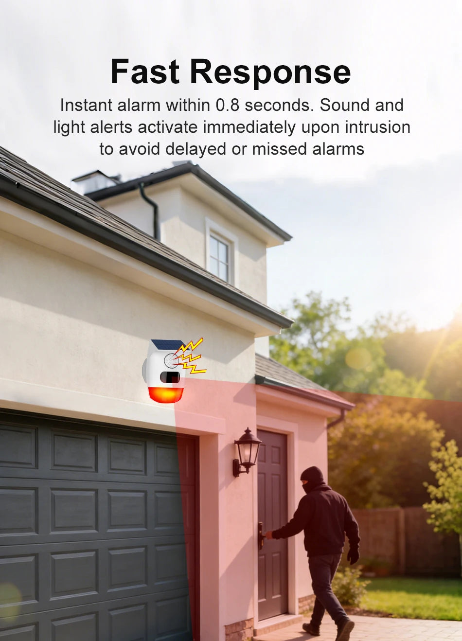 PGST Solar 120dB Independent Alarm Detector PIR Infrared Motion Sensor Siren Horn Home Security Protection Outdoor Waterproof