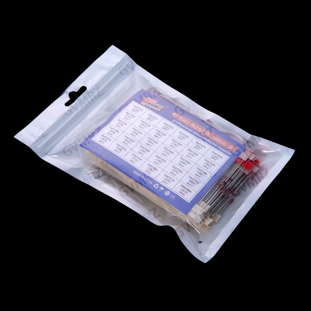 600PCS 30Values 1N47 series 1W Zener Diode Kit 3V-47V Box for Electronics Voltage Regulation Projects 1N4727A/1N4732A/1N4742A 3V