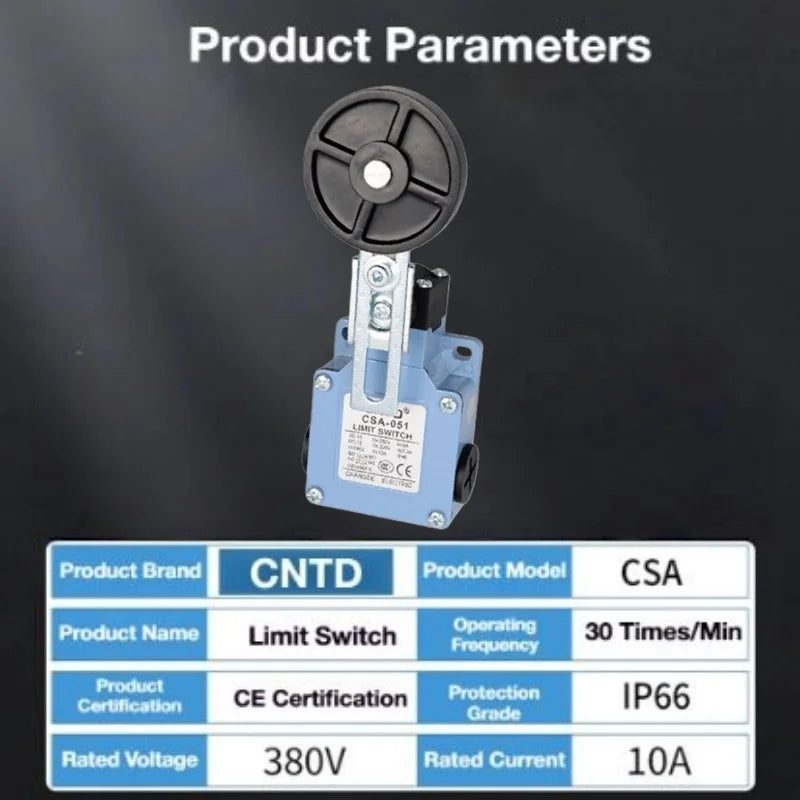CNTD CSA-051 Adjustable Swing Rod Plastic Roller Limit Switch IP66 Waterproof 1NO 1NC 10A 250V Industrial Position Switch M18