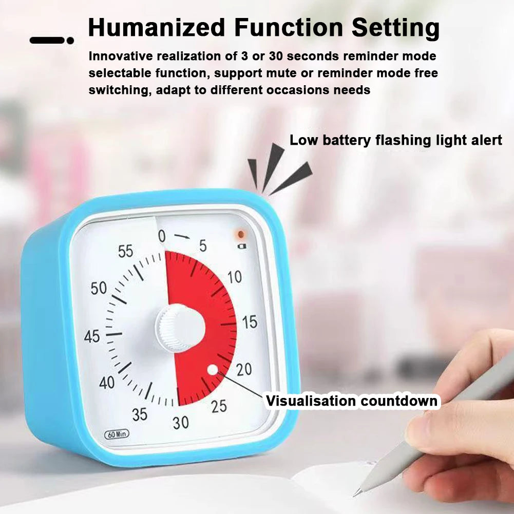 VT01 60 Minute Visual Timer Silent Countdown Time Manager with Protective Case Drop-proof Alarm Clock DIY Timer for Kids Kitchen
