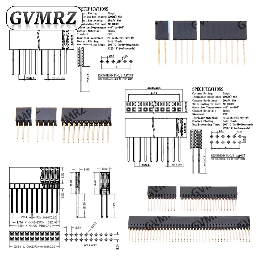 2.54 mm Stackable Long Legs Femal Header For Arduino 2/3/4/6/8/10/15 Pin  2PIN 3PIN 4PIN 6PIN 8PIN 10PIN 15PIN