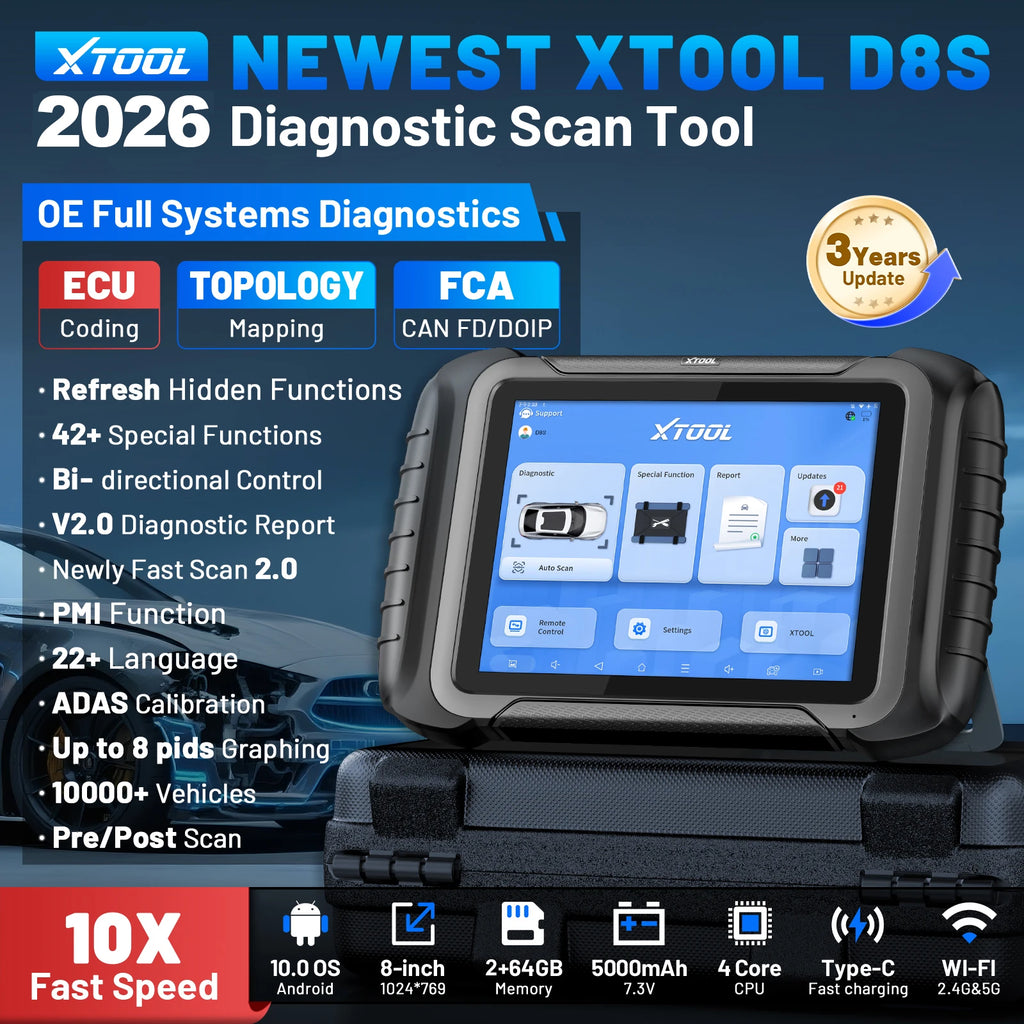 XTOOL D8S Car Diagnostic Tools ECU Coding Bi-Directional Control Key Programmer 42 Service Automotive Tool With CAN FD DOIP FCA
