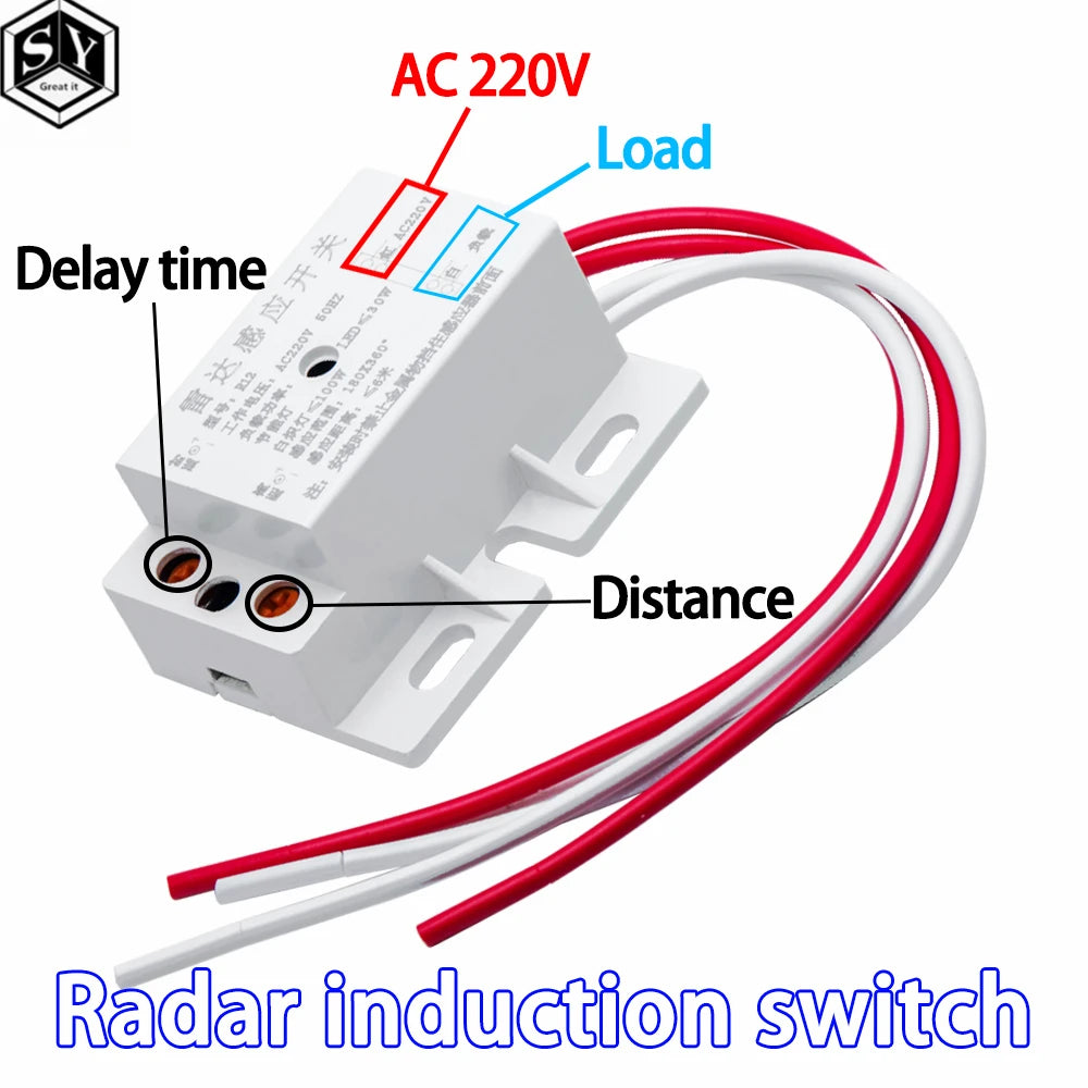 New 220V AC 50Hz Auto Infrared Sensor Switch PIR Microwave Radar Body Motion Sensor Module Adjustable For Time Distance Range