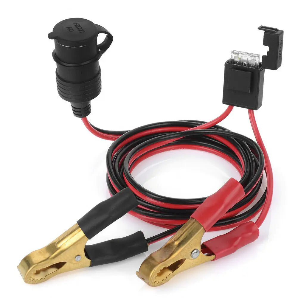 12V/ 24V Car Cigarette Lighter Socket To Battery Alligator Crocodile Clip Connector with 3Pcs Fuse Charge Cable Accessories