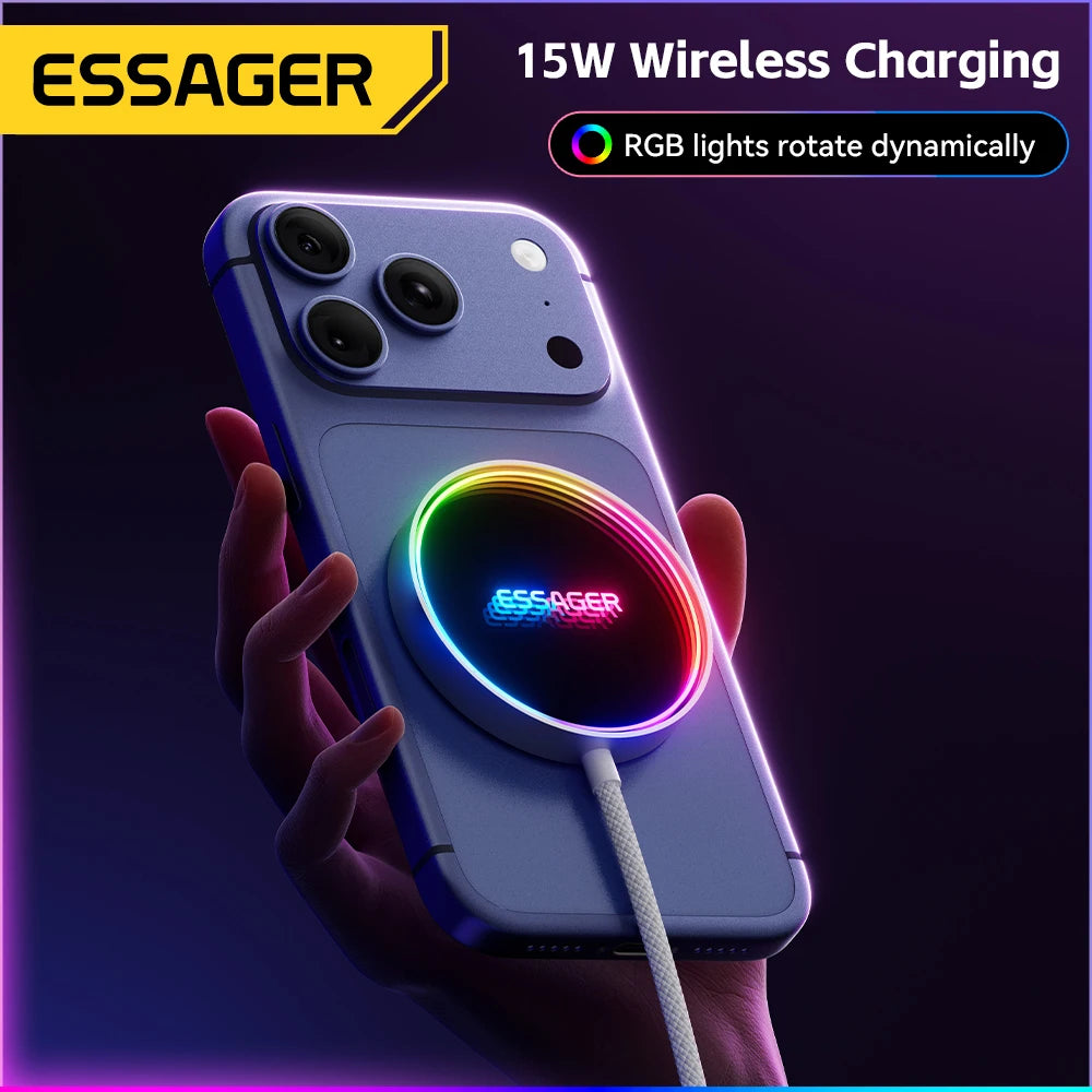 ESSAGER 15W Magnetic Wireless Chargers Qi Qi2 Wireless Charger Fast Charging Pad for iPhone 17 16 15 14 Mini Phone Charger
