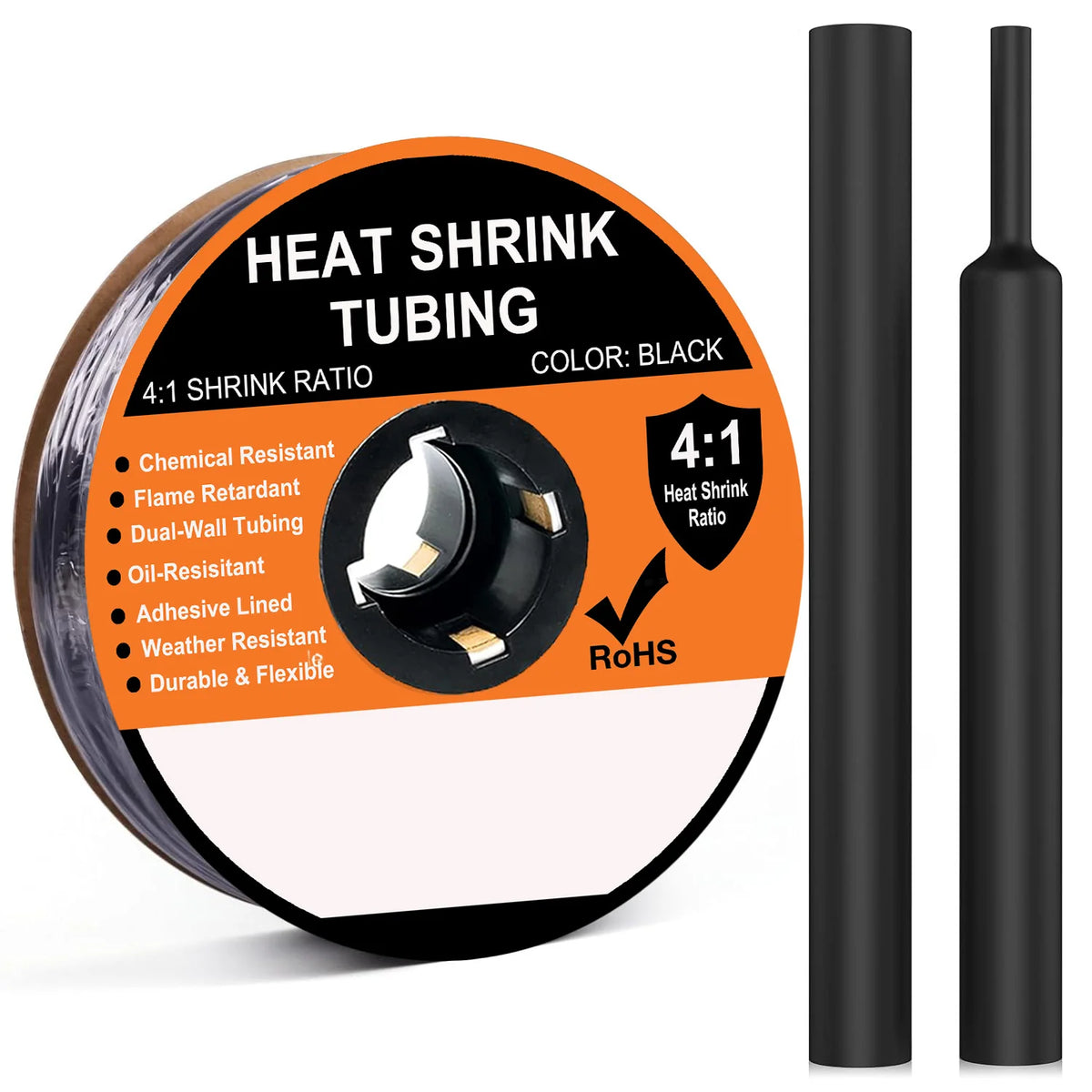 A Roll 4:1 Ratio Heat Shrink Tubing Φ4mm to Φ32m Dual Wall Adhesive Lined Shrinkable Wire Wrap Tube Waterproof Black Sleeves