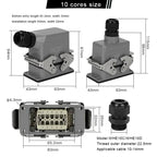 HDC HE Heavy Duty Connector 6/10/16/24/32/48 Core Pin Top/Side Outlet Aviation Plug Rectangular Waterproof Electrical Wiring