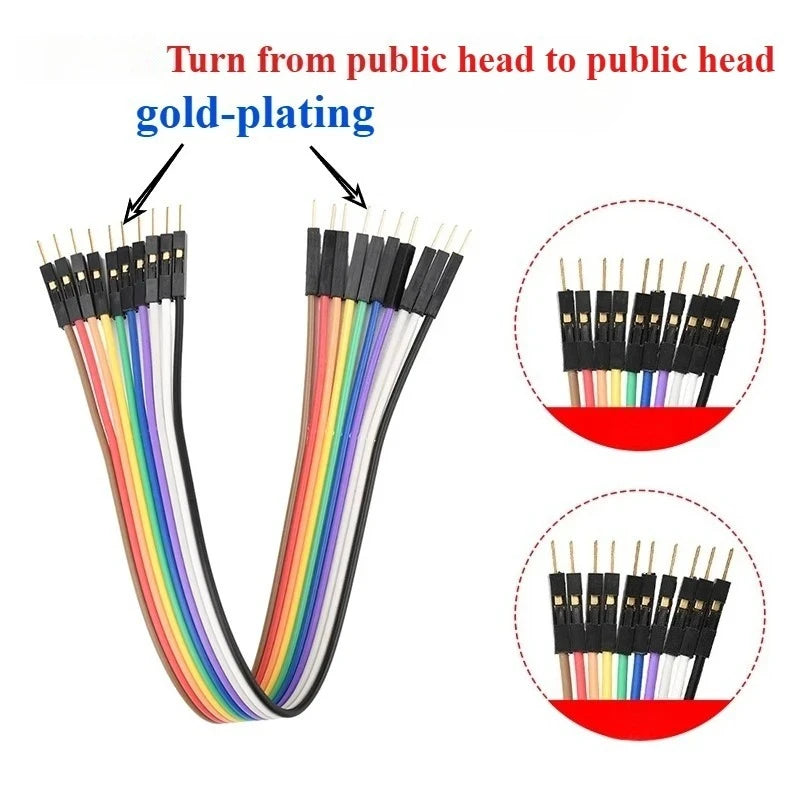 10PCS/lot Gold Plated Pure Copper Thickened DuPont Wire 24AWG Male to Female to Male Ribbon Wire DuPont Connector Wire 20cm/30cm