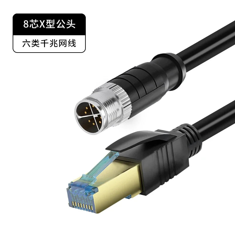 M12 Sensor Connector Wire CAT6 4Pin 8Pin A/D/X Code to RJ45 Adapter Ethernet Cable Industrial Camera Shielded Twisted Pair Line