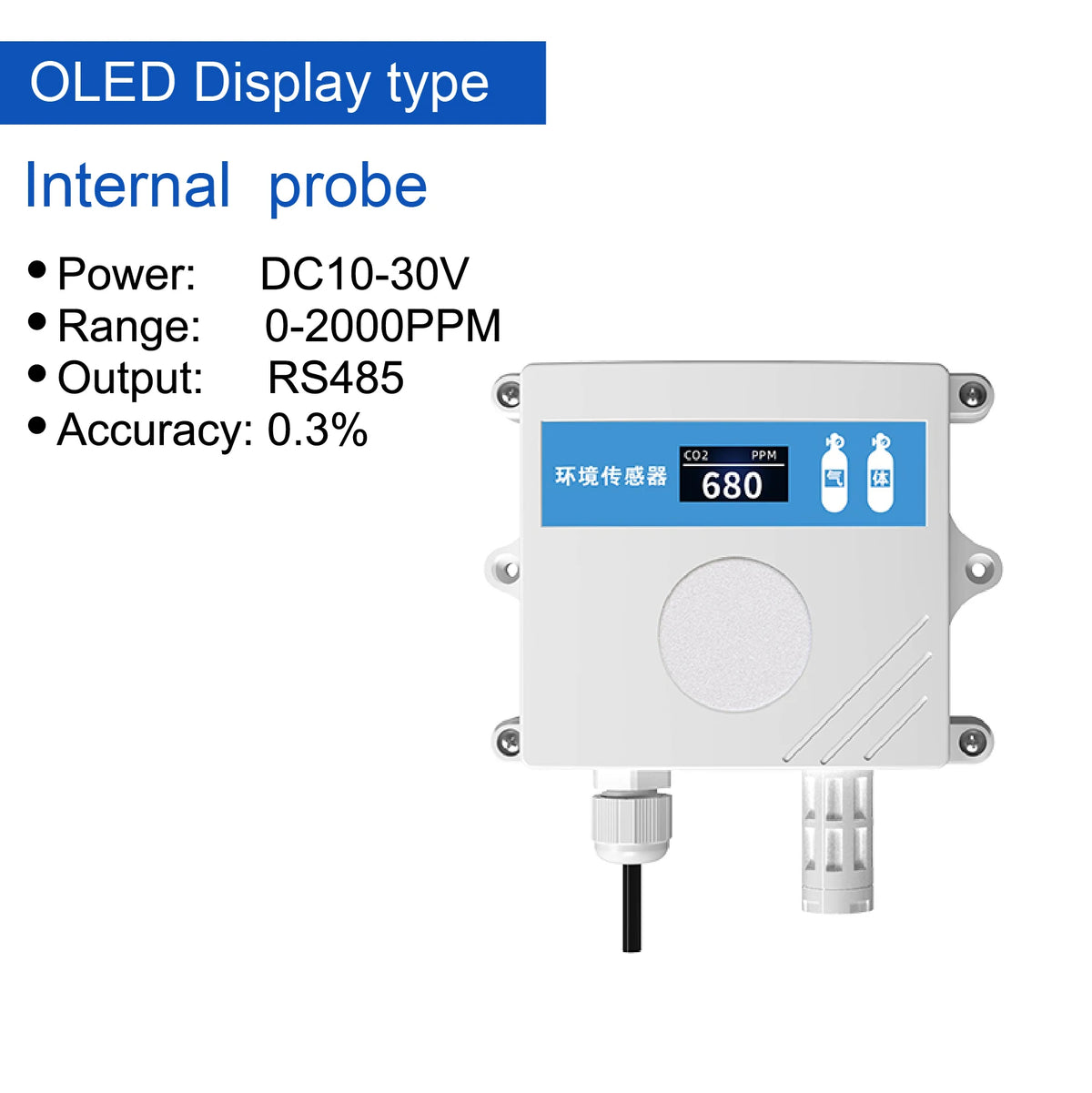 CO2 Transmitter NDIR Carbon Dioxide Sensor Air Quality CO2 Monitor Detector Indoor Meter for Home and Office Greenhouse
